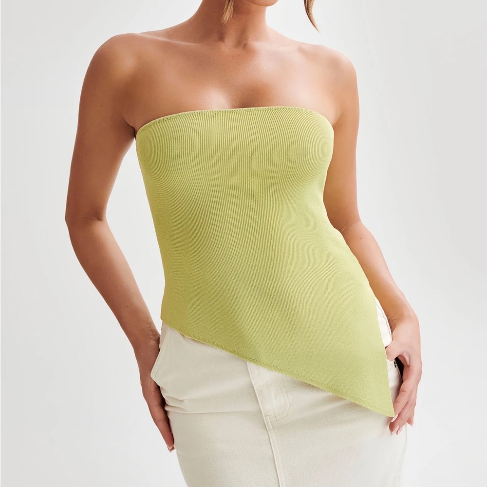 NWT Meshki Sidney Asymmetrical Strapless Knit Top